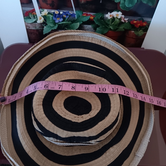 Cappelli Straworld ~ Tan & Black Wide Brim Striped Sun Hat OS - Picture 6 of 10